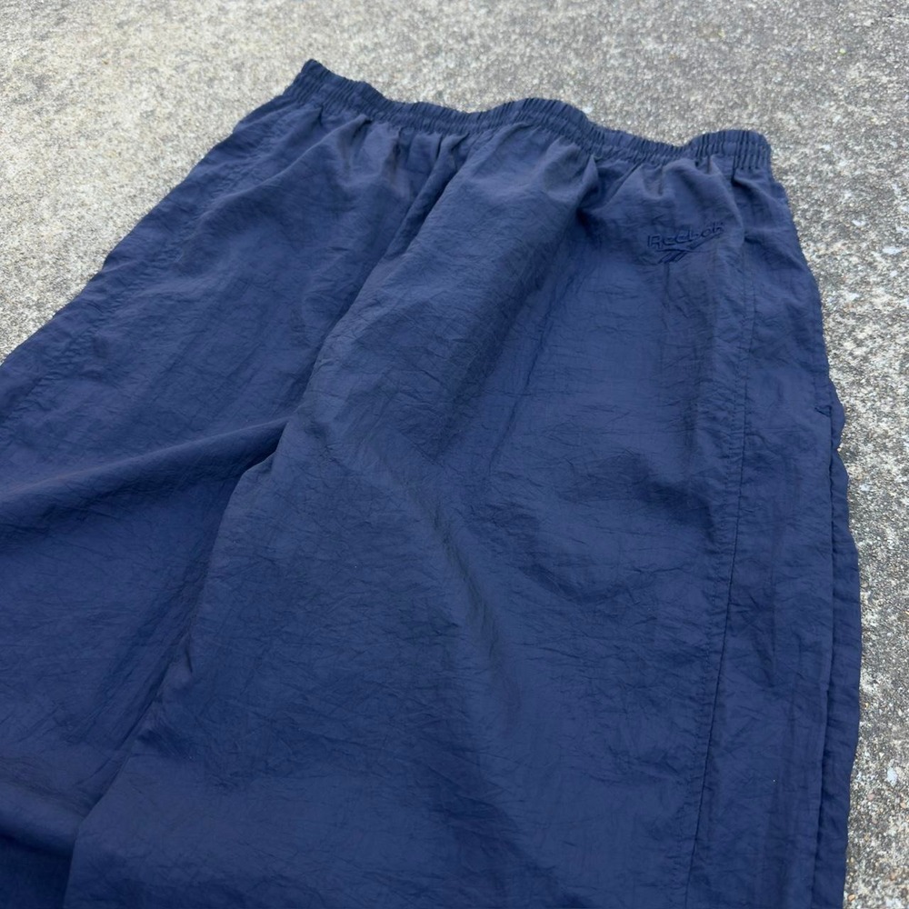 Vintage Y2K Reebok Track Pants Navy Baggy Wide Leg Windbreaker Large f2